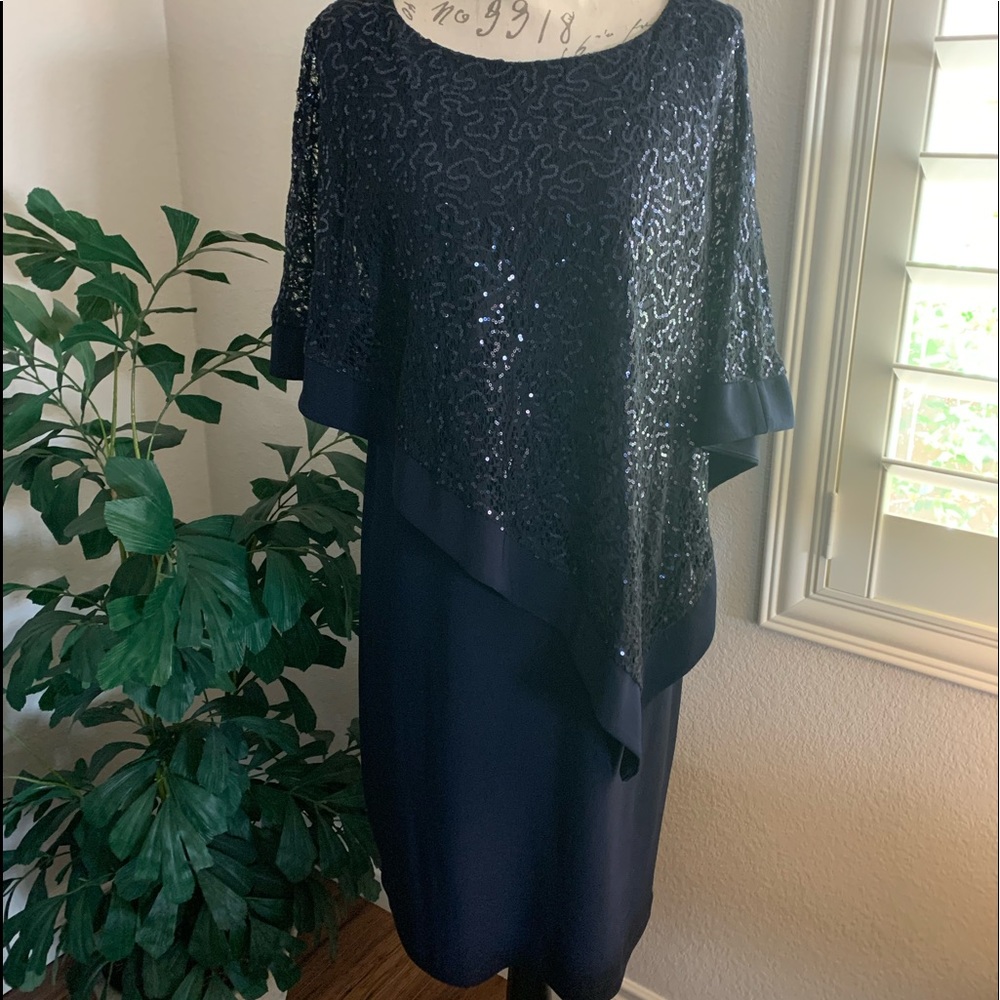 R&M RICHARDS SEQUINS NAVY COCKTAIL DRESS